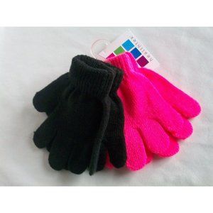 Healthtex Hot Pink Black Toddler Set 2 Winter Gloves Knit Finger Girls